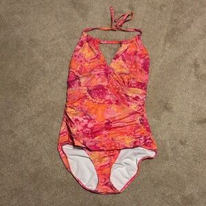 Lauren Ralph Lauren Floral Pink and Orange Swimsuit One Piece Size 10